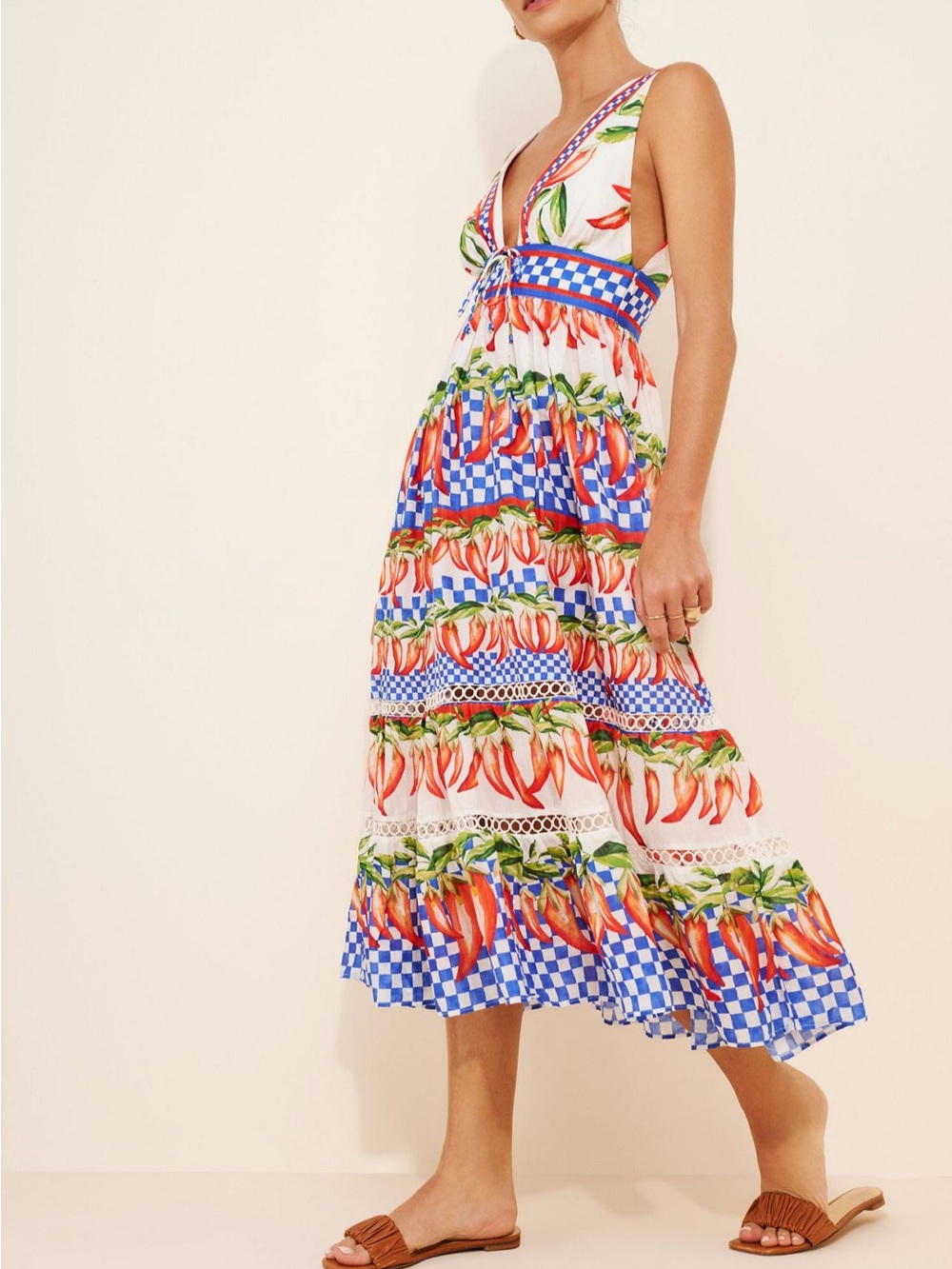 FARM Rio Blue, White & Red Floral Maxi Dress